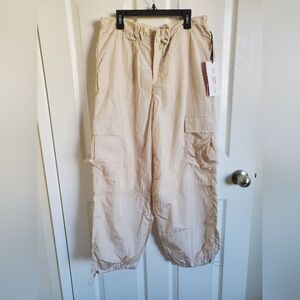 Wide Leg Cream Cargo Parachute Pants